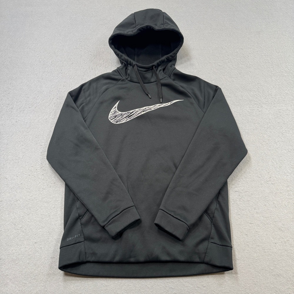 Nike Hoodie Men's Medium Black Center Swoosh Dri-FIT Loose Fit Big Center Swoosh